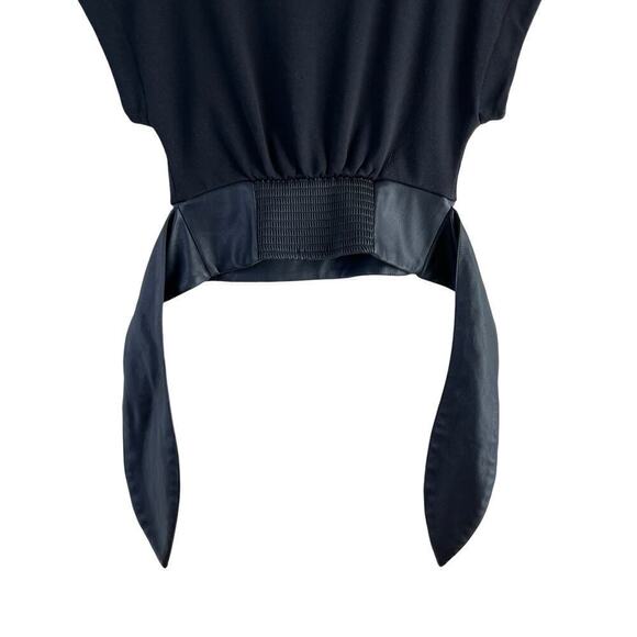 Anthropologie Faux Leather Waist-Tie Short Sleeve Cropped Top in Black, XS - Picture 9 of 12